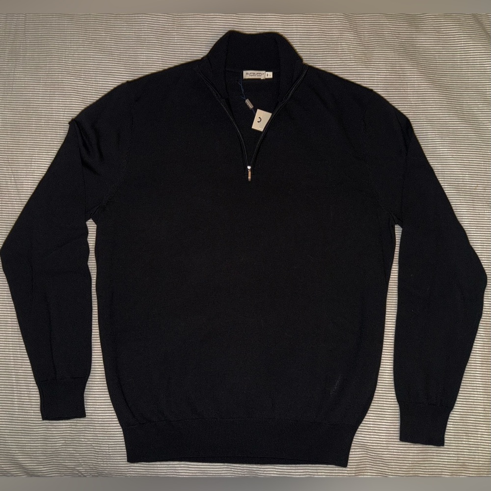 SUITSUPPLY Black Merino Half Zip Sweater L